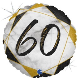 BALLON METALLIQUE ROND MARBLE MATE NOIR 60 ANS 46 CM 