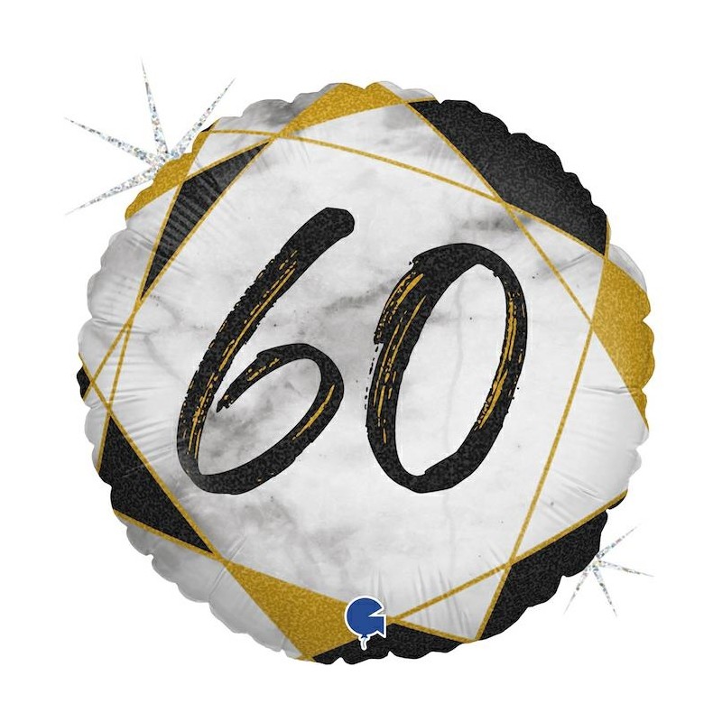 BALLON METALLIQUE ROND MARBLE MATE NOIR 60 ANS 46 CM BALLON METALLIQUE ROND MARBLE MATE NOIR 60 ANS 46 CM
