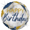 BALLON METALLIQUE ROND MARBLE  MATE BLEU  HAPPY BIRTHDAY 46 CM 