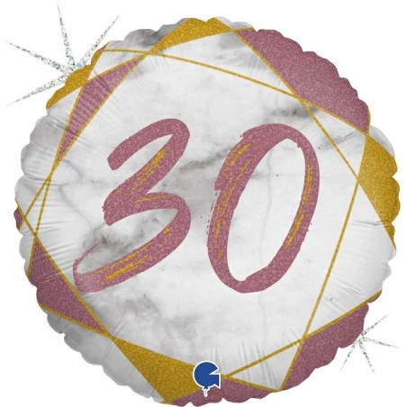 BALLON METALLIQUE ROND MARBLE MATE ROSE 30 ANS 46 CM 