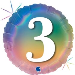 BALLON METALLIQUE ROND 3 ANS MULTICOULEUR RAINBOW 46 CM