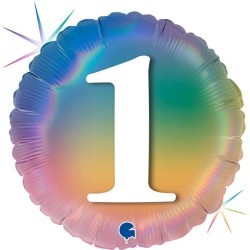 BALLON METALLIQUE ROND 1 AN MULTICOULEUR RAINBOW 46 CM