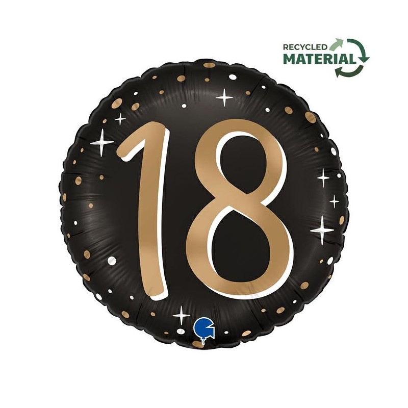 BALLON METALLIQUE ROND NOIR CHIFFRE OR 18 ANS 46 CM BALLON METALLIQUE ROND NOIR CHIFFRE OR 18 ANS 46 CM