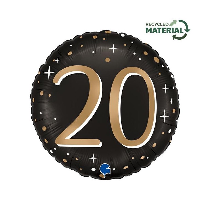 BALLON METALLIQUE ROND NOIR CHIFFRE OR 20 ANS 46 CM BALLON METALLIQUE ROND NOIR CHIFFRE OR 20 ANS 46 CM