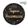 BALLON METALLIQUE ROND NOIR ECRITURE OR JOYEUX ANNIVERSAIRE 46 CM 