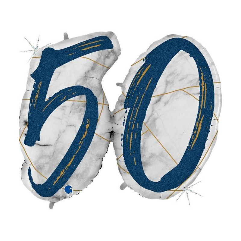 BALLON METALLIQUE MARBLE MATE BLEU CHIFFRE 50 104 CM 