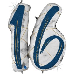 BALLON METALLIQUE MARBLE MATE BLEU CHIFFRE 16 104 CM 