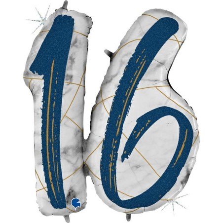 BALLON METALLIQUE MARBLE MATE BLEU CHIFFRE 16 104 CM 