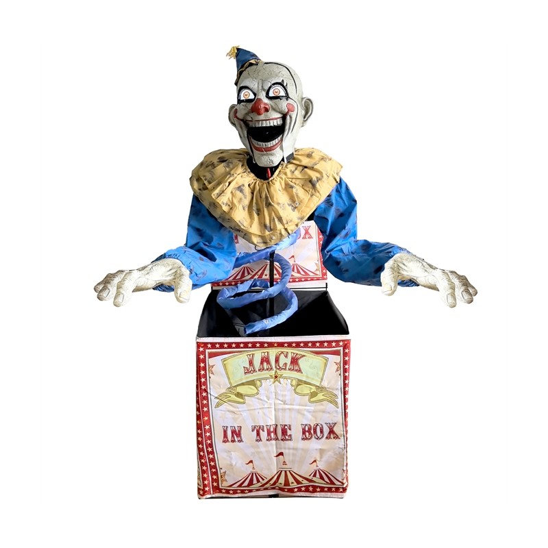 DECORATION HALLOWEEN CLOWN JACK in the box SORTI DE SA BOITE 180 CM ANIMATRONIC DECORATION HALLOWEEN CLOWN JACK in the box SORTI DE SA BOITE 180 CM ANIMATRONIC