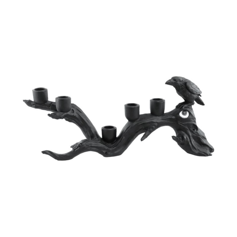 CHANDELIER RESINE BRANCHE D'ARBRE ET CORBEAU NOIR 42CM X 10CM X 18CM