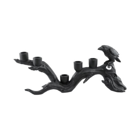 CHANDELIER RESINE BRANCHE D'ARBRE ET CORBEAU NOIR 42CM X 10CM X 18CM