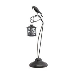 CORBEAU SUR BRANCHE METAL AVEC LANTERNE POUR BOUGIE CHAUFFE-PLAT - DIA 15.5CM X