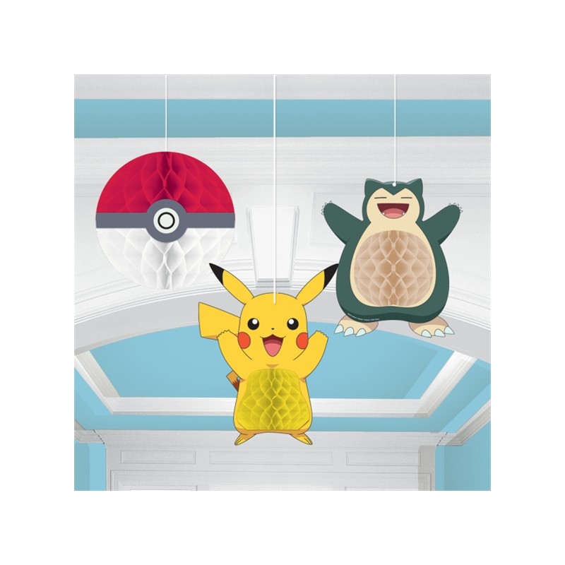 3 DECORATIONS NID D'ABEILLE POKEMON PIKACHU A SUSPENDRE 3 DECORATIONS NID D'ABEILLE POKEMON PIKACHU A SUSPENDRE