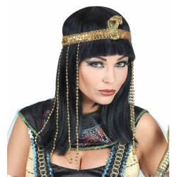 PERRUQUE PHARAON EGYPTIENNE OU CLEOPATRE NOIR AVEC BANDEAU