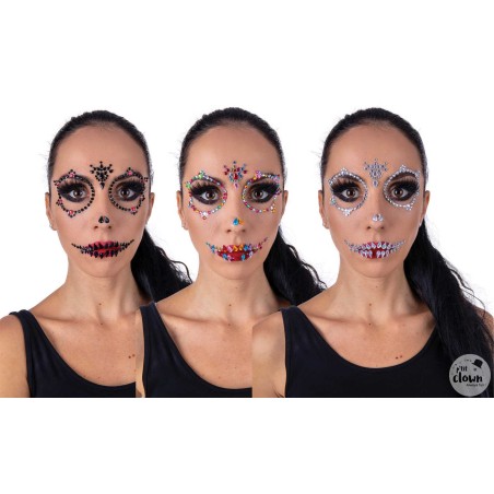 STRASS DE VISAGE AUTOCOLLANT 3 MODELES ALEATOIRES POUR HALLOWEEN