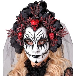 MASQUE AUX ROSES NOIRES ET VOILE REINE DE LA MORT