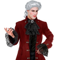 JABOT EN DENTELLE NOIR AVEC BIJOU PIERRE ET SES MANCHETTES 