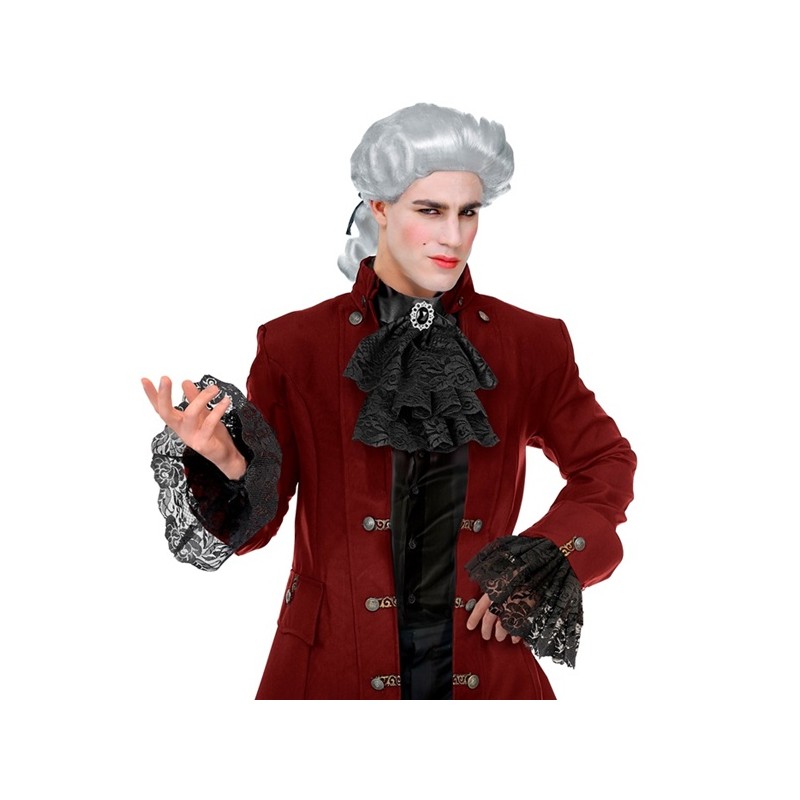 JABOT EN DENTELLE NOIR AVEC BIJOU PIERRE ET SES MANCHETTES JABOT EN DENTELLE NOIR AVEC BIJOU PIERRE ET SES MANCHETTES