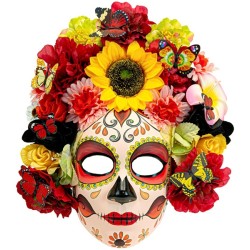 MASQUE DIA DE LOS MUERTOS AVEC TOURNESOL ET FLEURS COLORÉES
