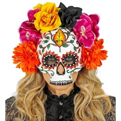 MASQUE DIA DE LOS MUERTOS MASQUE CRÂNE AVEC FLEURS COLORÉES