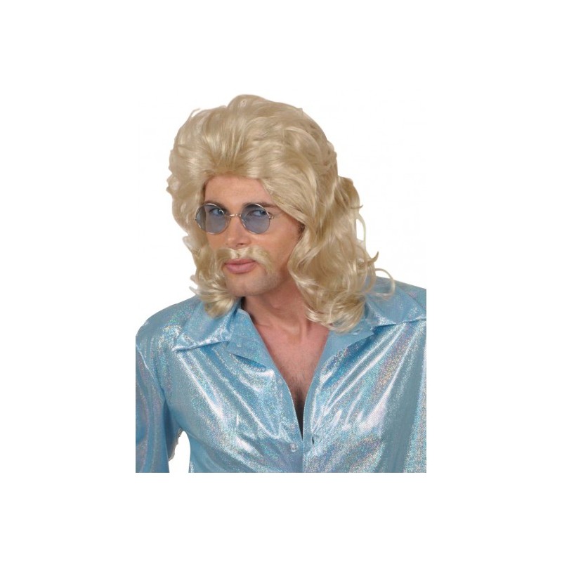 PERRUQUE + MOUSTACHE ANNEES 70 BLONDE PERRUQUE + MOUSTACHE ANNEES 70 BLONDE