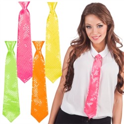 CRAVATE SEQUINS COULEUR ROSE ORANGE VERT OU JAUNE 40 CM