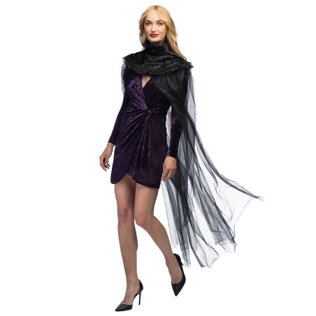 CAPE VOILE NOIR AVEC COL EN VELOUR ET DENTELLE CARMILLA
