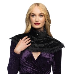 CAPE VOILE NOIR AVEC COL EN VELOUR ET DENTELLE CARMILLA