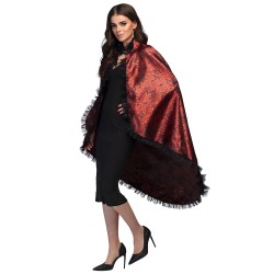 CAPE NOIR ET ROUGE IMPRIMEE BORDE DE  DENTELLE NOIREBLOOD LADY