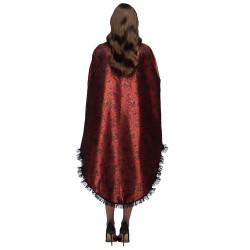 CAPE NOIR ET ROUGE IMPRIMEE BORDE DE  DENTELLE NOIREBLOOD LADY