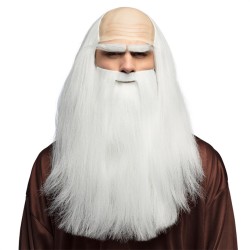 PERRUQUE DESGARNIE CHEVEUX LONGS BLANCS+ BARBE BLANCHE DE MERLIN DRUIDE