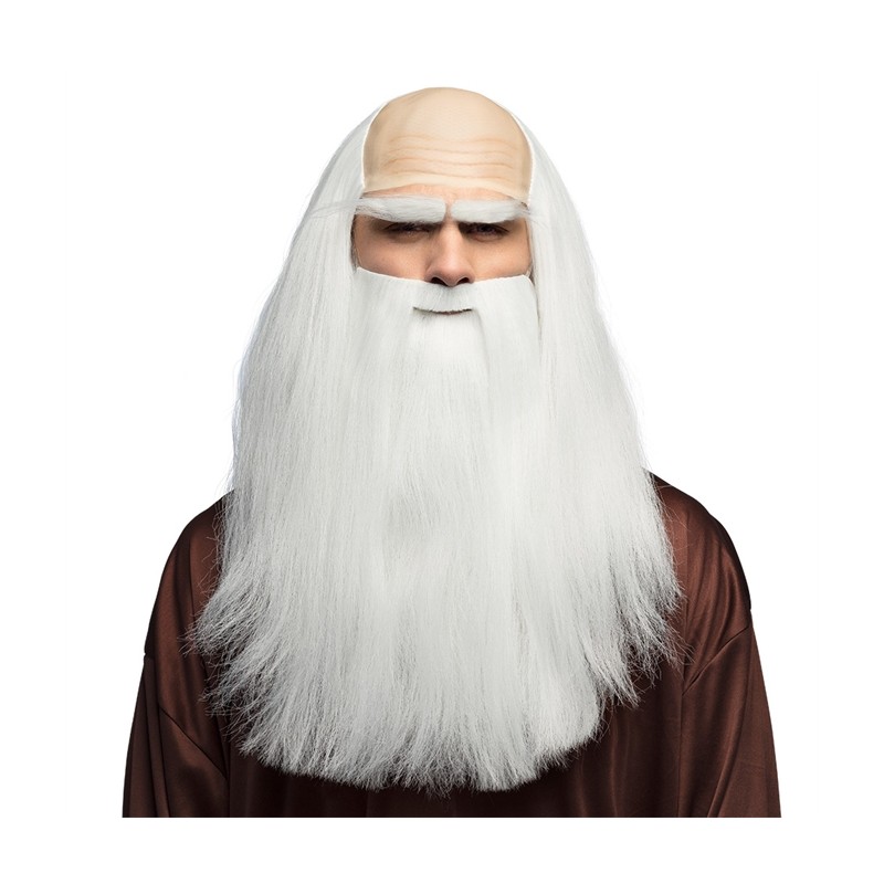 PERRUQUE DESGARNIE CHEVEUX LONGS BLANCS+ BARBE BLANCHE DE MERLIN DRUIDE  PERRUQUE DESGARNIE CHEVEUX LONGS BLANCS+ BARBE BLANCHE DE MERLIN DRUIDE
