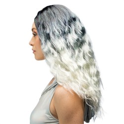 PERRUQUE CHEVEUX LONGS ONDULES NOIR ET BLANC SANS FRANGE GALAXY