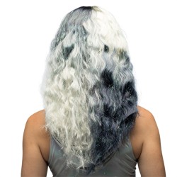 PERRUQUE CHEVEUX LONGS ONDULES NOIR ET BLANC SANS FRANGE GALAXY