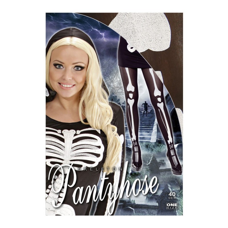 COLLANT NOIR IMPRESSION SQUELETTE BLANC ADULTE TAILLE XL 40 DEN