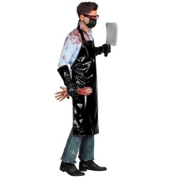 DEGUISEMENT BOUCHER TUEUR TABLIER NOIR GANTS ET MASQUE