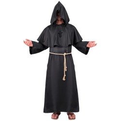 DEGUISEMENT MOINE NOIR TAILLE XXL ROBE A CAPUCHE CEINTURE 
