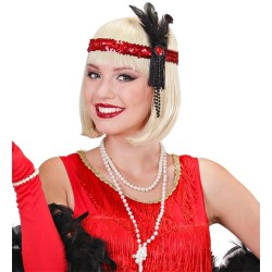BANDEAU A PAILLETTE ROUGE AVEC PLUME ET STRASS