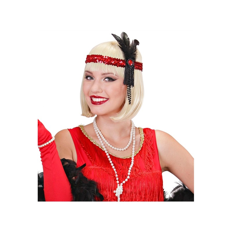 BANDEAU A PAILLETTE ROUGE AVEC PLUME ET STRASS BANDEAU A PAILLETTE ROUGE AVEC PLUME ET STRASS