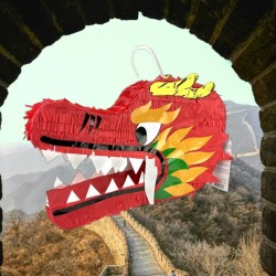PINATA TETE DE DRAGON CHINOIS ROUGE A TAPER