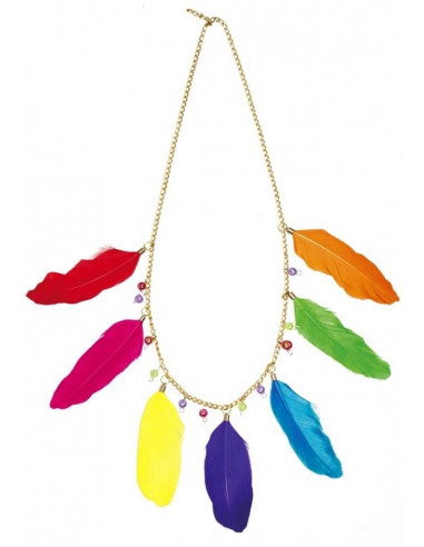 COLLIER AVEC PLUMES PEACE AND LOVE
