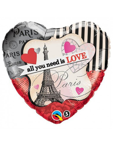 BALLON METALLIQUE COEUR PARIS LOVE 46 CM