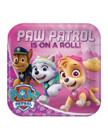 8 ASSIETTES CARREES PAW PATROL ROSE...