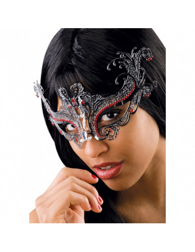 MASQUE METAL ARGENT STRASS ROUGE