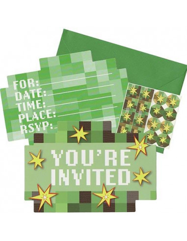 8 INVITATIONS TNT PARTY CAMOUFLAGE