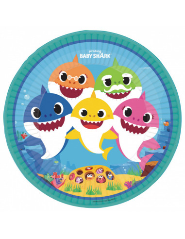 8 ASSIETTES ROND BABY SHARK ECO 23 CM 
