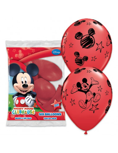 6 BALLONS QUALATEX ROUGE IMPRIMES MICKEY