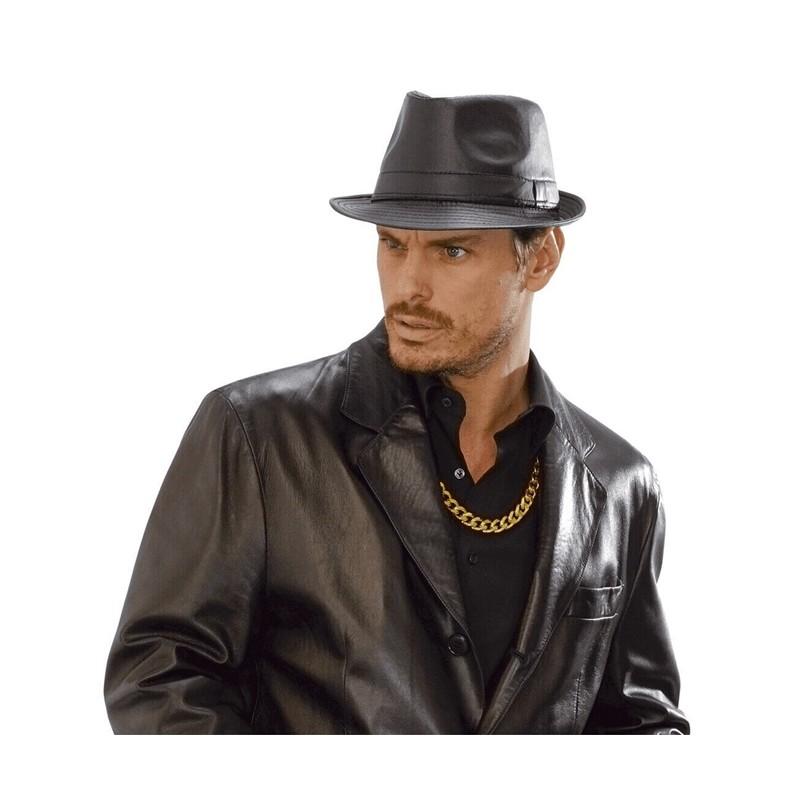 CHAPEAU BORSALINO TRILBY EFFET CUIR NOIR