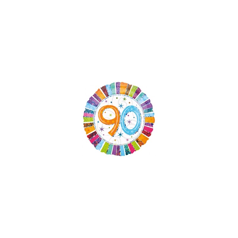 BALLON METALLIQUE ROND HOLOGRAPHIQUE ANNIVERSAIRE CHIFFRE 90 45 CM