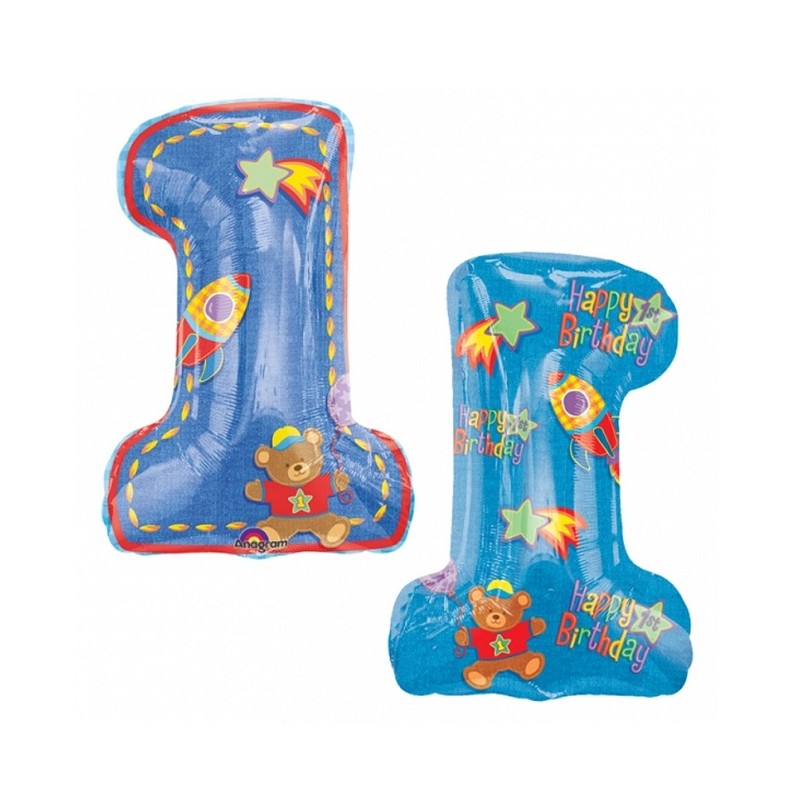 BALLON METALLIQUE CHIFFRE 1 TEDDY ET FUSEES 48 X 71 CM BALLON METALLIQUE CHIFFRE 1 TEDDY ET FUSEES 48 X 71 CM